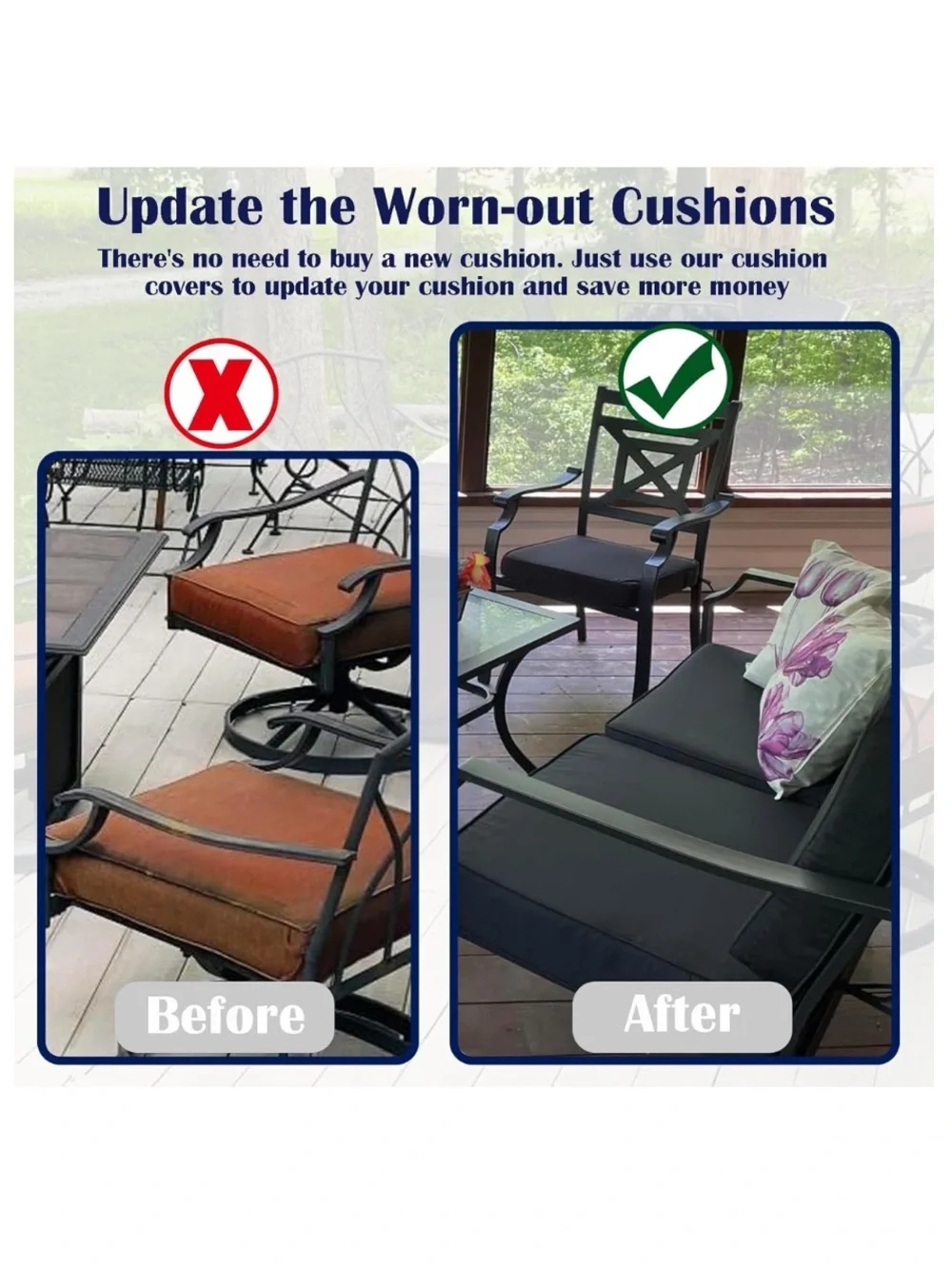 Patio Cushion Replacement Covers OUTDOOR 24x22x4” (4-Pack) BLACK